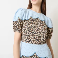 Embroidery Panelled Leopard Dress