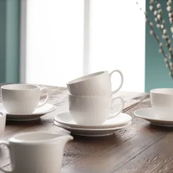 New BELLEEK Erne Teacup & Saucers Set of Four