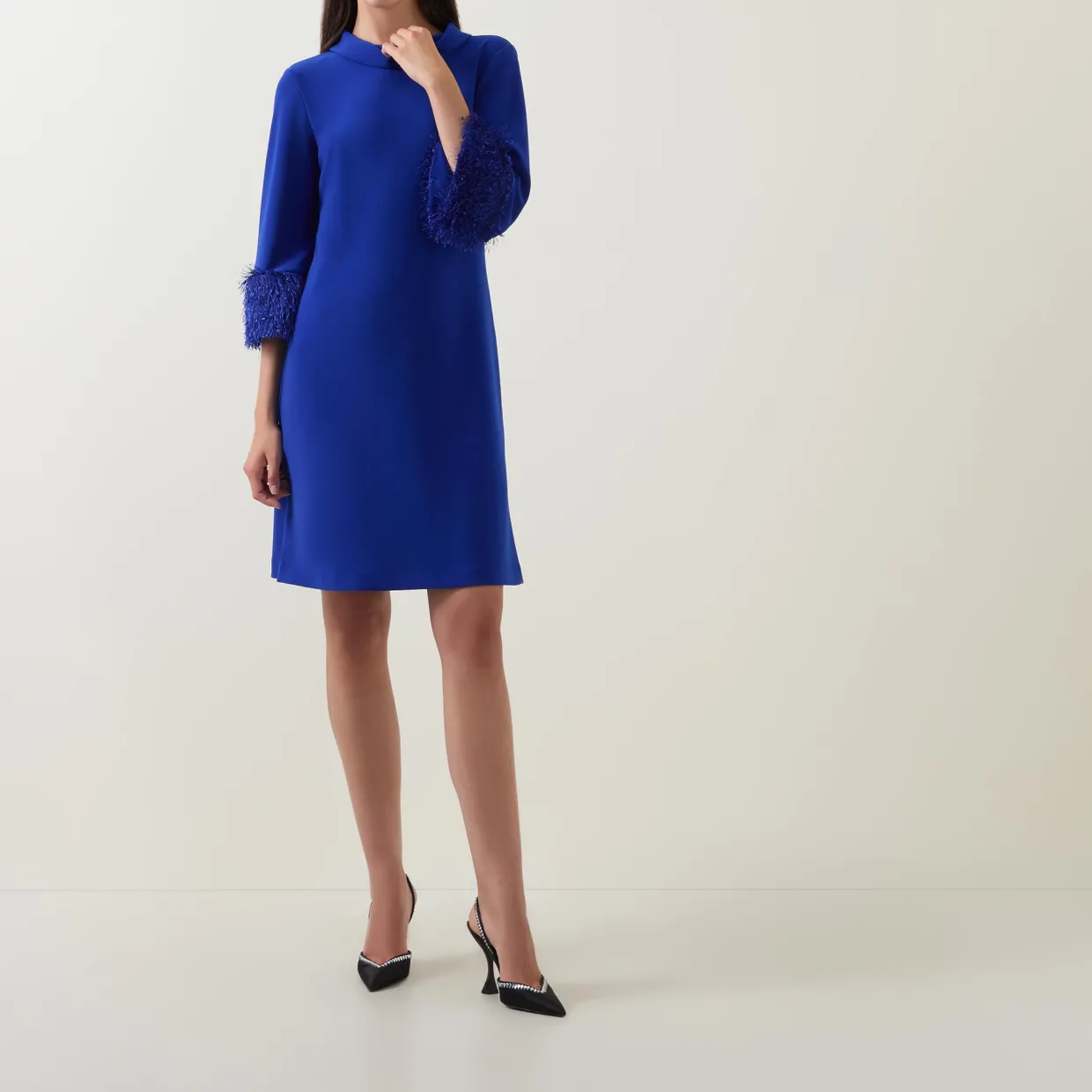 Feather-Trim Shift Dress