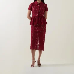 Best SELF-PORTRAIT Floral Lace Peplum Pencil Dress