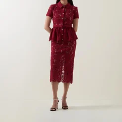 Floral Lace Peplum Pencil Dress