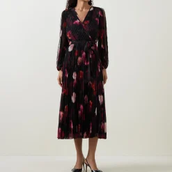 New JOSEPH RIBKOFF Floral Pleated Wrap Dress