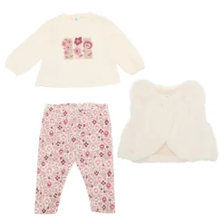 Hot MAYORAL Floral Top, Leggings & Faux Fur Gilet Three-Piece Set