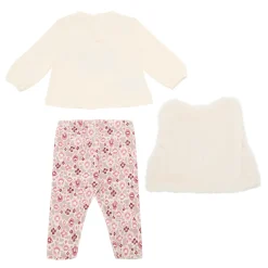 Hot MAYORAL Floral Top, Leggings & Faux Fur Gilet Three-Piece Set