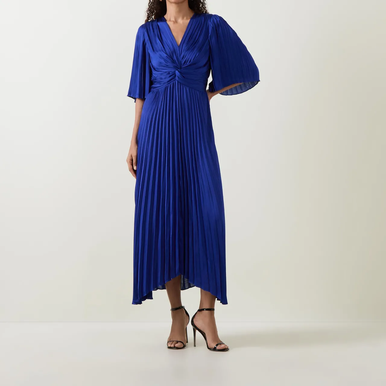 New JOSEPH RIBKOFF Flutter-Sleeve Pleated Flared Dress