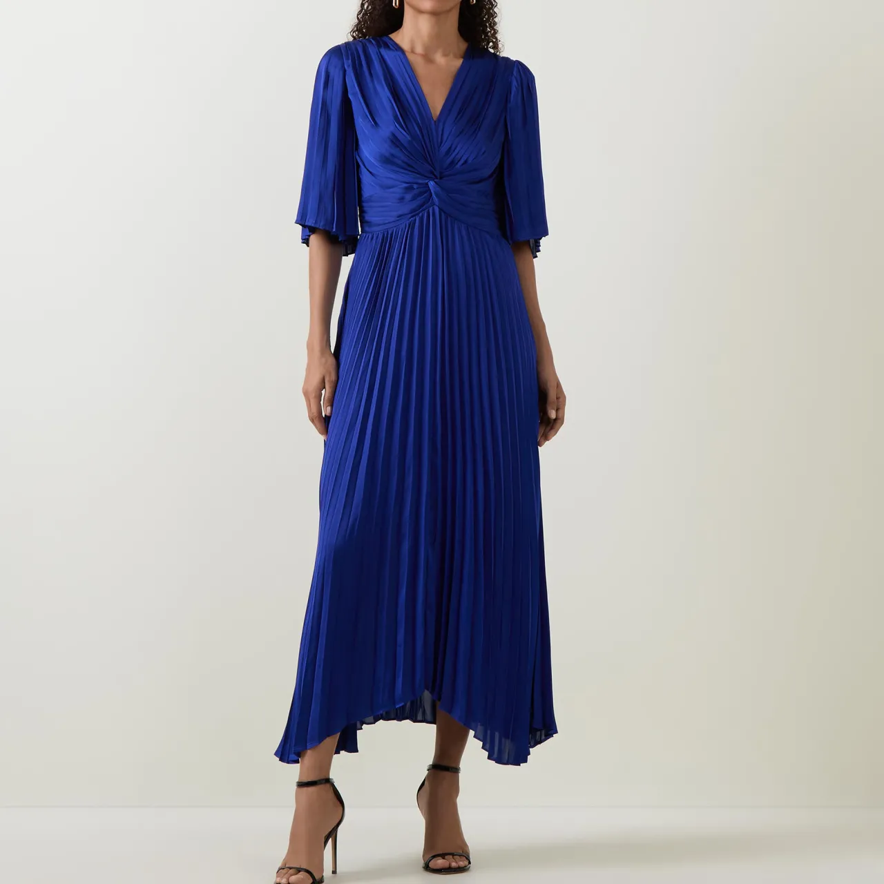 New JOSEPH RIBKOFF Flutter-Sleeve Pleated Flared Dress