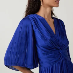 New JOSEPH RIBKOFF Flutter-Sleeve Pleated Flared Dress