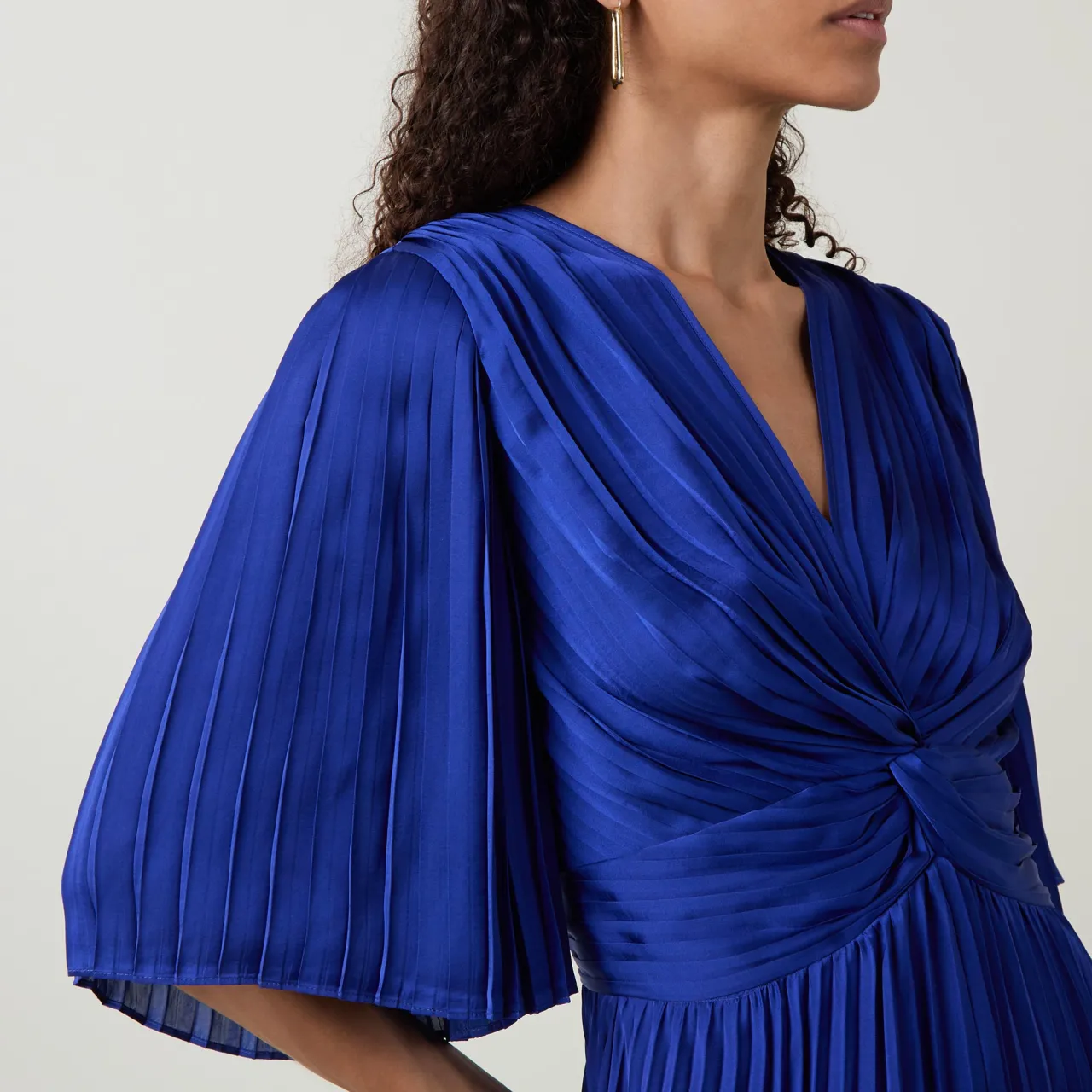 New JOSEPH RIBKOFF Flutter-Sleeve Pleated Flared Dress