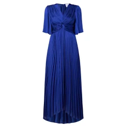 Flutter-Sleeve Pleated Flared Dress