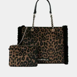 Online CARVELA Frame Faux Fur Leopard Print Tote Bag