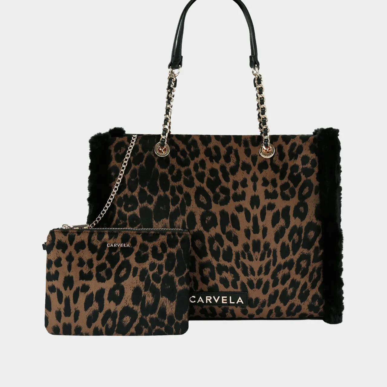 Online CARVELA Frame Faux Fur Leopard Print Tote Bag