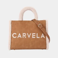 New CARVELA Frame Midi Faux Shearling Trim Tote Bag