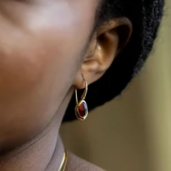 Garnet Pebble Hook Earrings