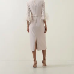 Gathered Feather-Trim Dress