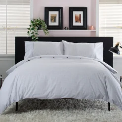 New THE LYNDON COMPANY Gingham Duvet Set Grey/White