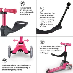Girls Mini Micro 3in1 Deluxe Push Along Scooter