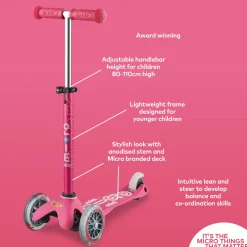 Girls Mini Micro 3in1 Deluxe Push Along Scooter
