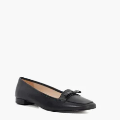 Glows Leather Square Toe Bow Trim Loafers