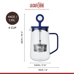 Gyro 4-Cup Glass Spinning Tea Infuser with Blue Lid 1.25L