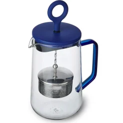 Gyro 4-Cup Glass Spinning Tea Infuser with Blue Lid 1.25L