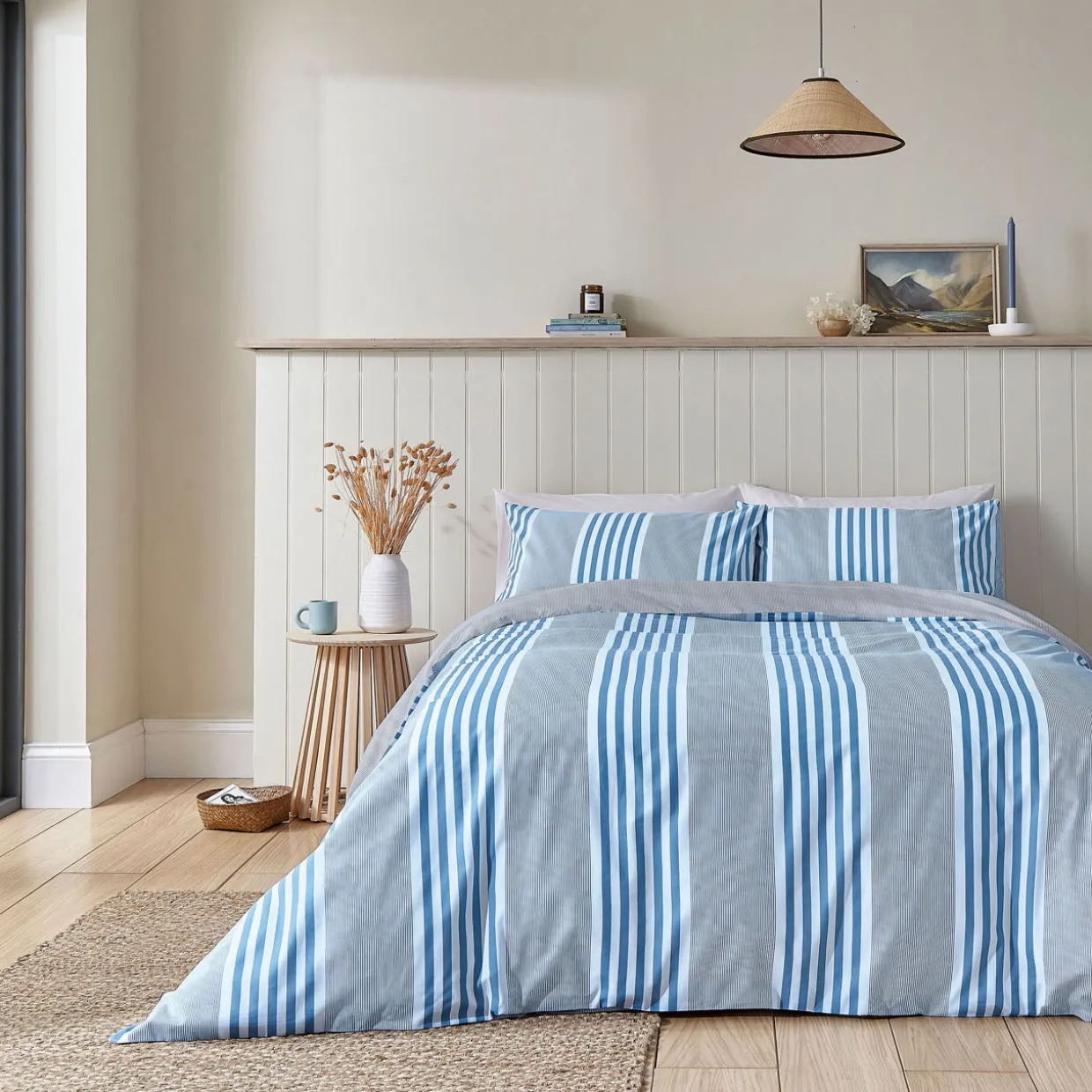 Hannah Striped Duvet Set Blue/White