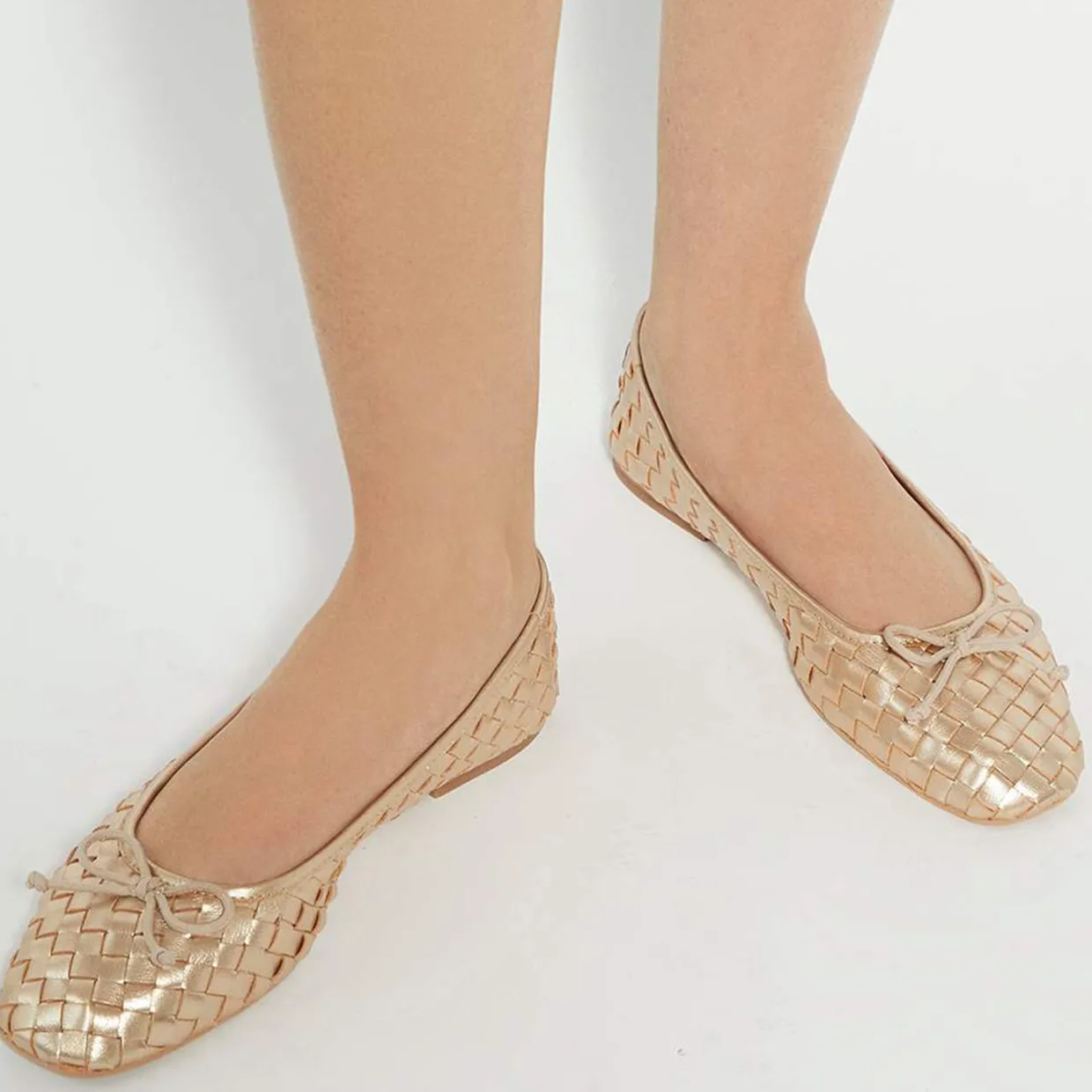 Heat Woven Leather Bow Detail Ballet Flats