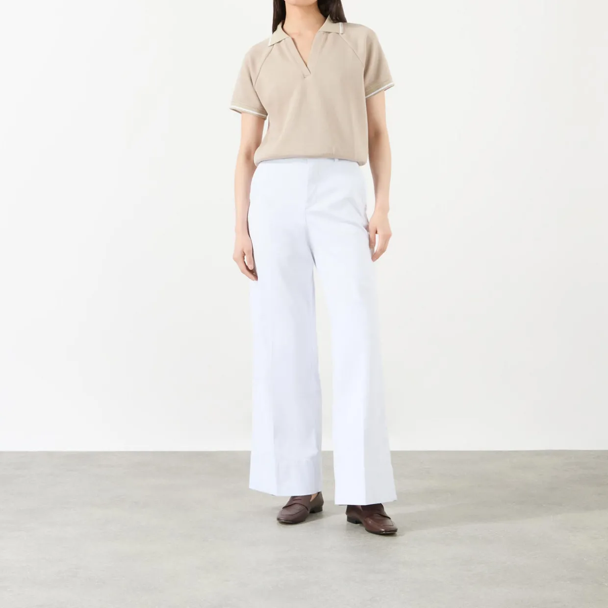 High-Rise Wide Leg Twill Trousers