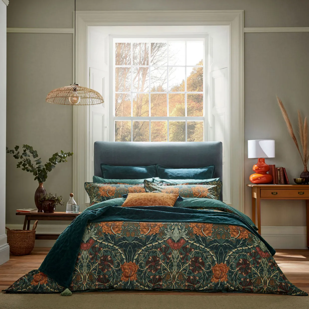 Honeysuckle and Tulip Duvet Cover Set Mulberry-Teal