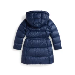 Hooded Pony Logo Long Down Jacket 6-12 Years