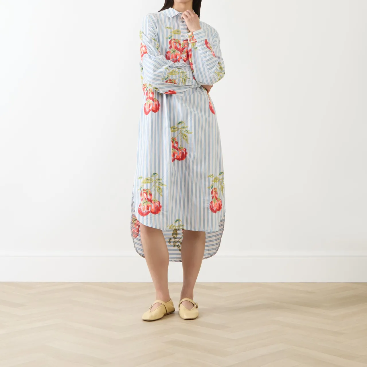 Fashion ESSENTIEL ANTWERP Ihortland Stripe Embroidered Shirt Dress