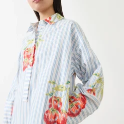 Fashion ESSENTIEL ANTWERP Ihortland Stripe Embroidered Shirt Dress