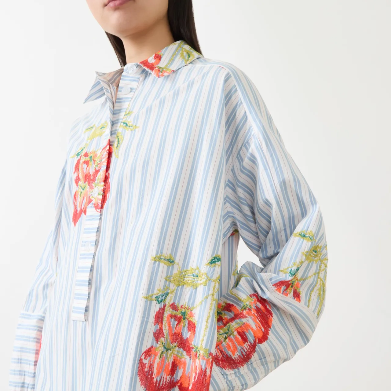 Fashion ESSENTIEL ANTWERP Ihortland Stripe Embroidered Shirt Dress