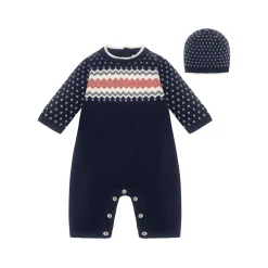 Keane Knitted Fairisle Bodysuit & Hat Two-Piece Set