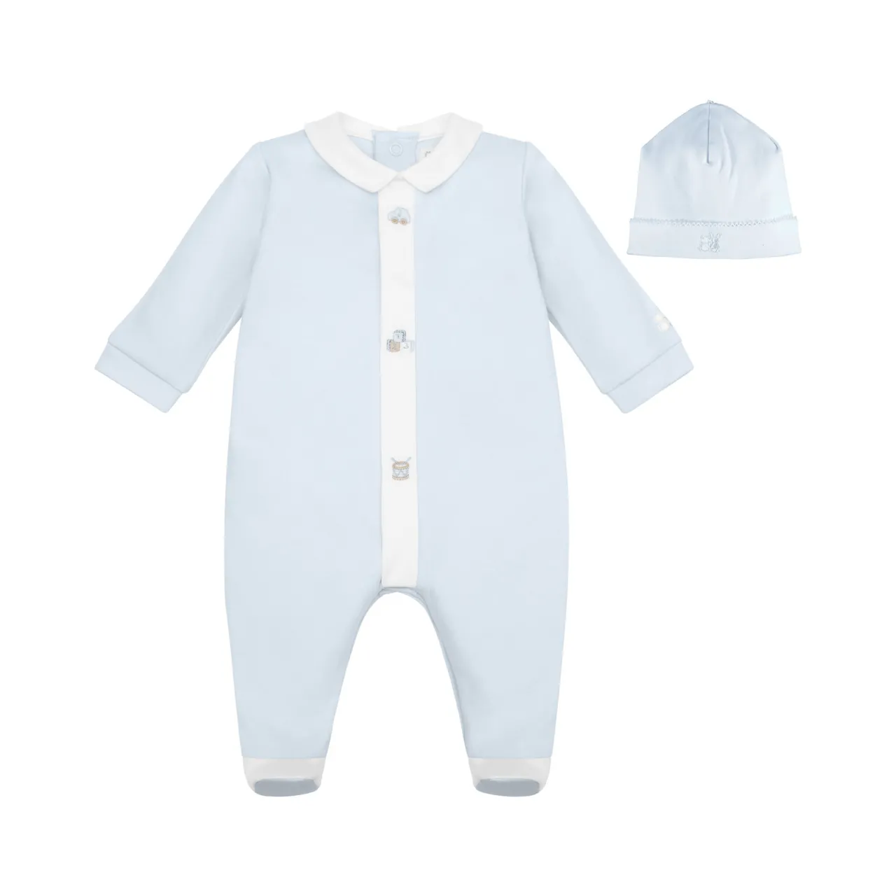 New EMILE ET ROSE Kent Embroidered Babygrow & Hat Two-Piece Set