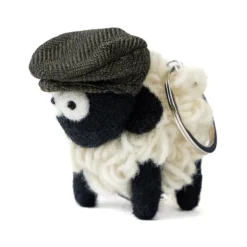 Knitted Sheep With Green Tweed Flatcap Key Ring