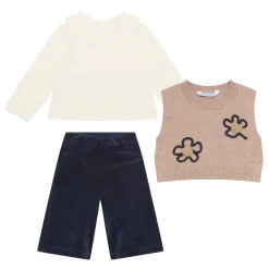Fashion MAYORAL Knitted Sweater, Top & Velour Trousers Three-Piece Set