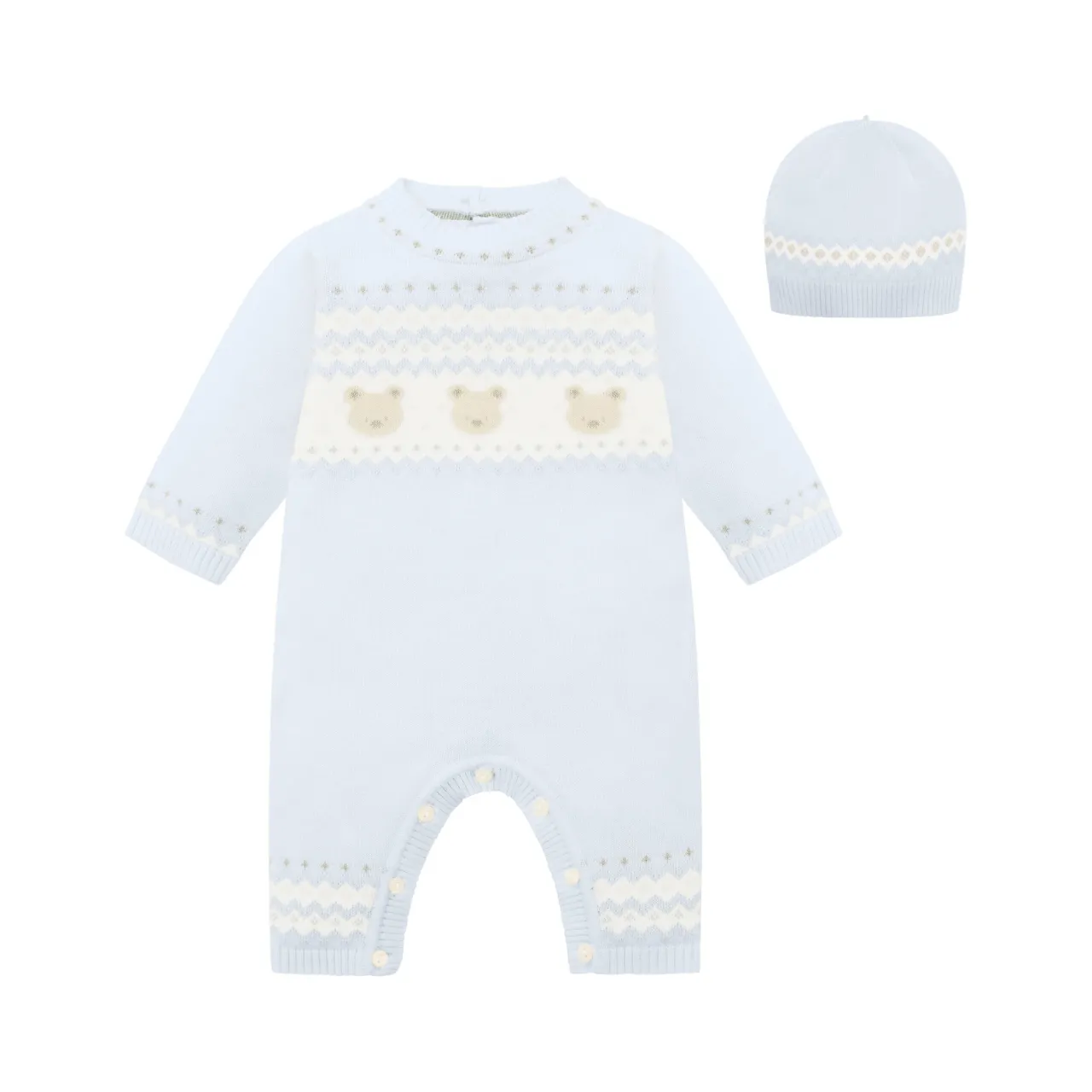 Online EMILE ET ROSE Kristian Knitted Bear Fairisle Bodysuit & Hat Two-Piece Set