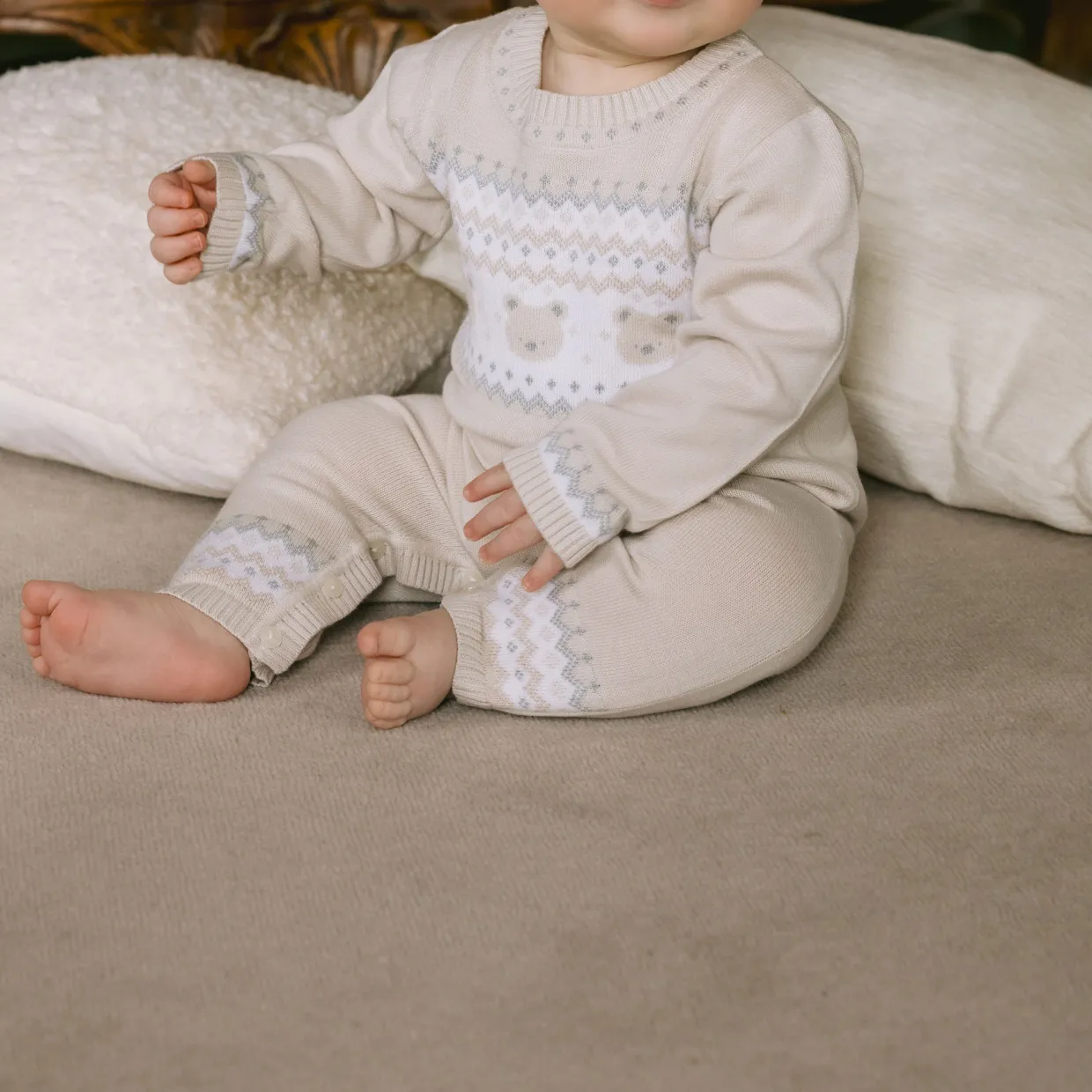 Kristian Knitted Bear Fairisle Bodysuit & Hat Two-Piece Set