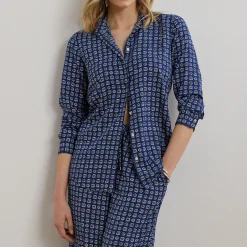 Fashion LAUREN Kristy Geo-Print Crepe Shirt