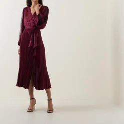 Best JOSEPH RIBKOFF Lace-Sleeve Pleated Wrap Dress