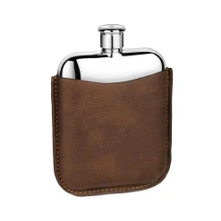 Clearance NEWBRIDGE SILVERWARE Leather Sleeve Stainless Steel Hip Flask