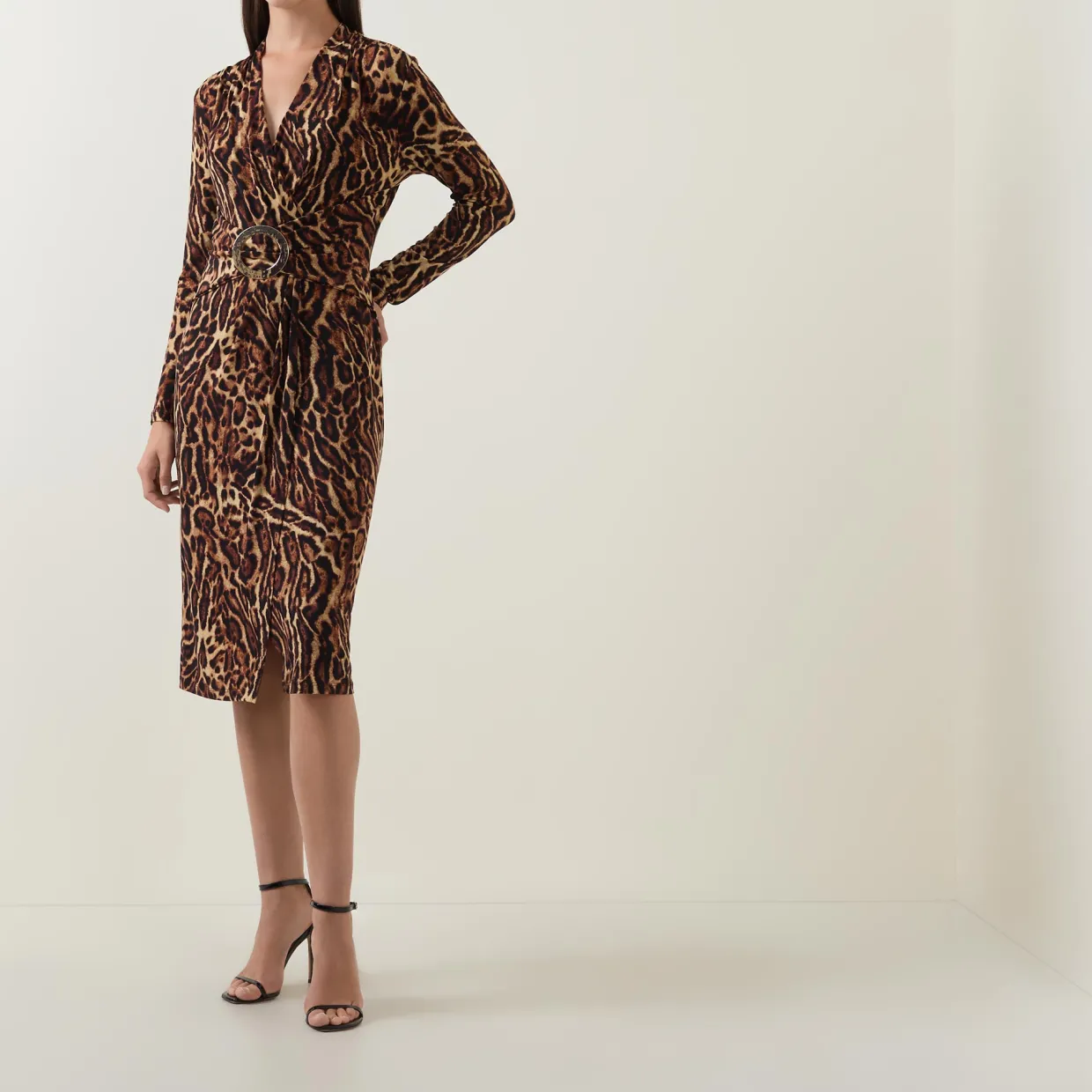 Leopard Print Gathered Wrap Dress