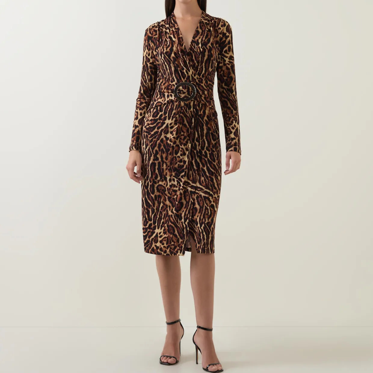 Leopard Print Gathered Wrap Dress