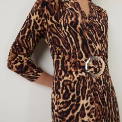 Leopard Print Gathered Wrap Dress