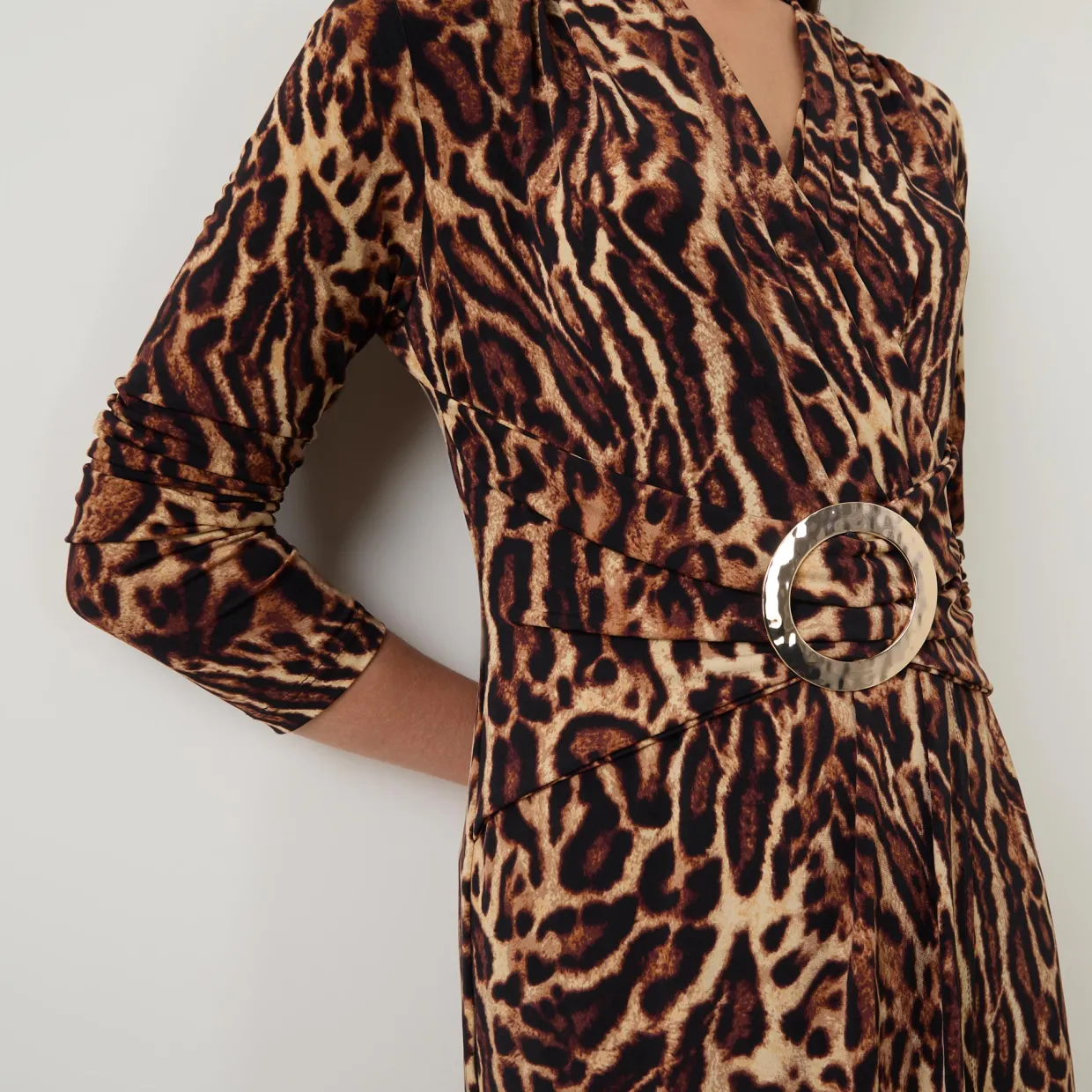 Leopard Print Gathered Wrap Dress