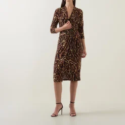 Leopard Print Gathered Wrap Dress