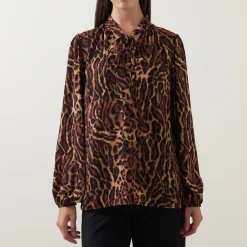 Leopard Print Tie-Neck Blouse