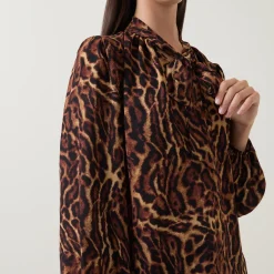 Leopard Print Tie-Neck Blouse