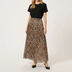 Hot KAFFE Lilje Leopard Pleated Skirt