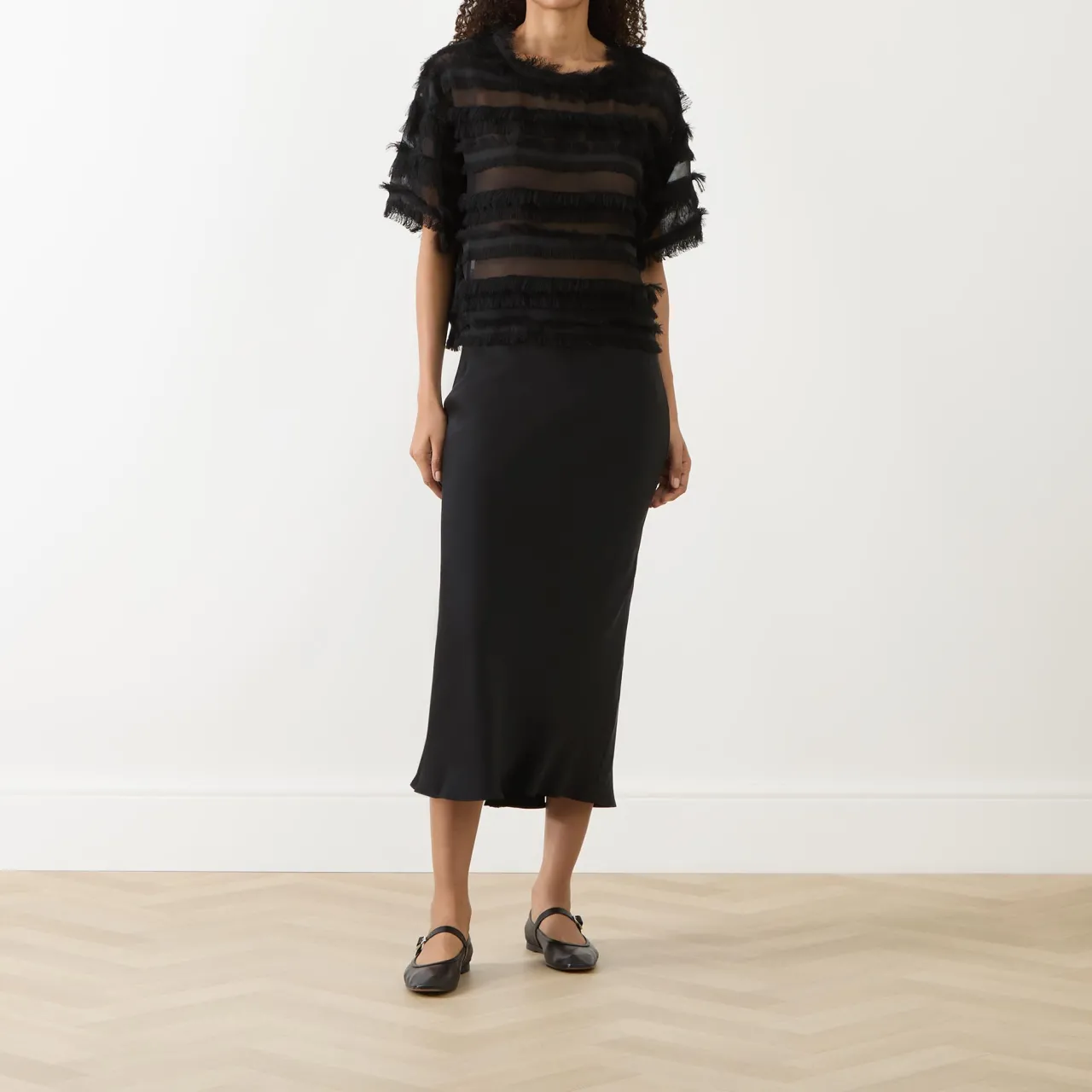 New MUNTHE Lipona Semi-Sheer Fringe T-Shirt